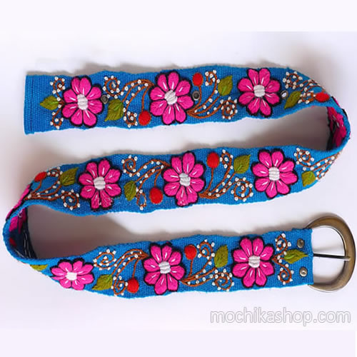 04 Pretty Embroidered Ayacucho Belts, Floral Design & Assorted Colors