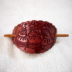 06 Beautiful Leather Hair Barrette, Assorted High Relief Andean Images
