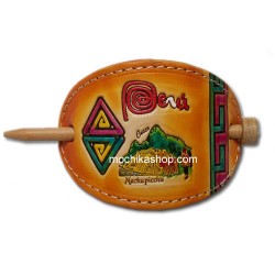 12 Pretty Hair Barrette handmade of Leather, Mixed Andean Images Images