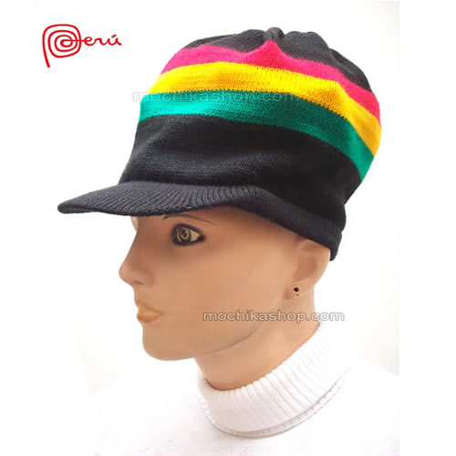 06 Nice Rasta Reggae Knitted Tam Beanie Hat with Visor