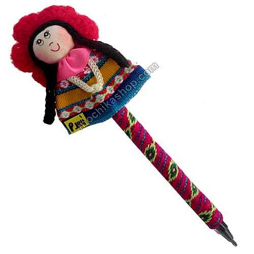  06 Pretty Andean Cholita Doll Pen handmade, Assorted Colors