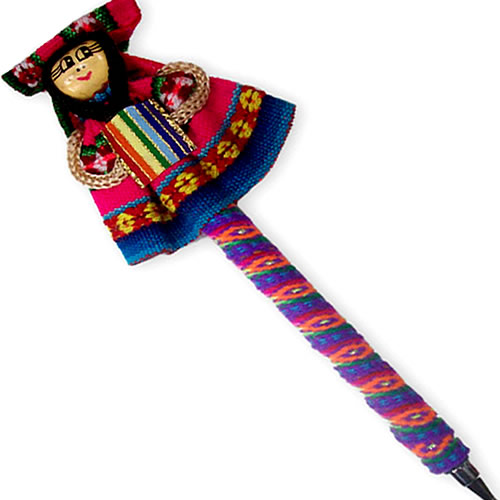 06 Nice Ñusta Cholita Doll Pen Handmade of Cusco Fabric, Assorted Colors