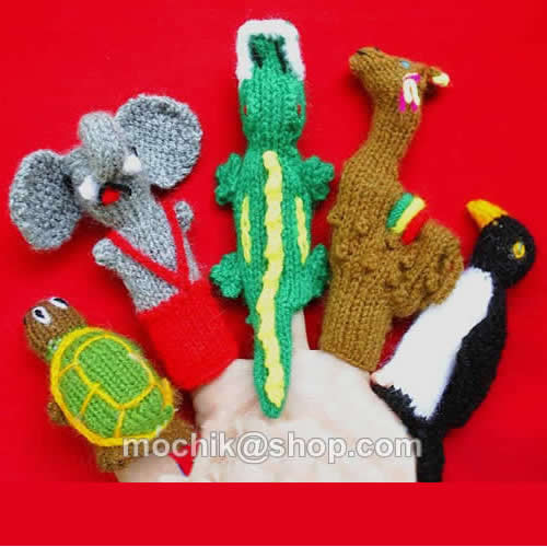Lot 50 Gorgeous Knitted Finger Puppets Wool Assorted Zoo Animals Design