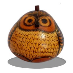 Peruvian Nice Small Chest of Owl Figurine handmade of Carved Gourd