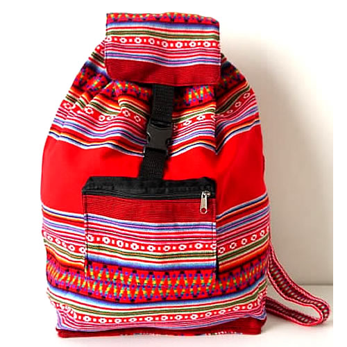 06 Beautiful Aguayo Fabric Backpacks Handmade, Assorted Boho Colors