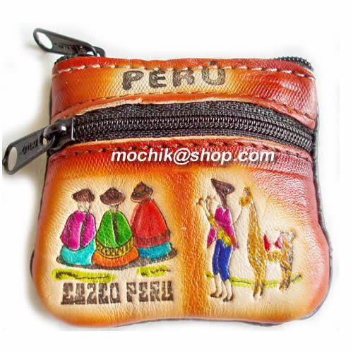 12 Gorgeous Handmade Leather Coin Purse with  Zipper,Andean Images