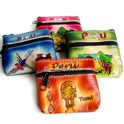24 Pretty Leather Coin Purse with Zipper, Andean Images
