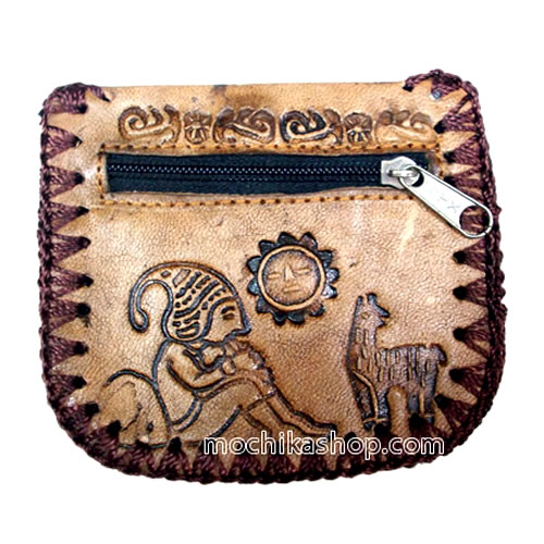 06 Pretty Handmade Leather Squeeze Coin Pouch, Inca Tribal Images