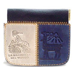 04 Pretty Handmade Bicolor Leather Squeeze Coin Pouch, Andean Images