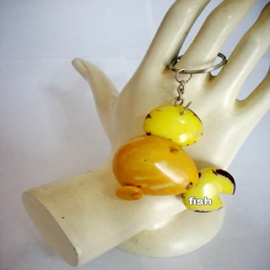 06 Beautiful Tagua Chunky Beads Keychains, Assorted Animal Images