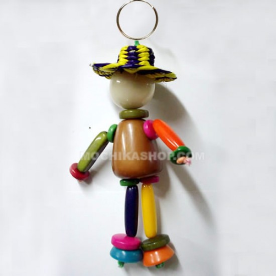 24 Amazing Tagua Chunky Beads Keychains, Straw Hat Man Design