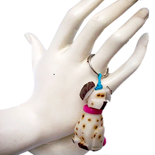 08 Pretty Tagua Chunky Beads Keychains, Small Dog Design 
