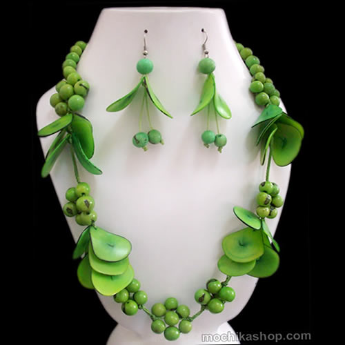 12 Wholesale Handmade Tagua Chips Sets Necklaces and Acai Seeds