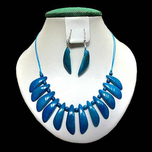 06 Pretty Handmade Tagua Peaks Set Necklaces, Tribal Design