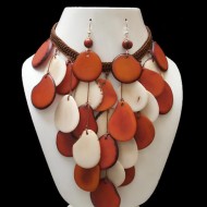 Gorgeous Handmade Tagua Flat Set Choker Necklaces, Woven Design