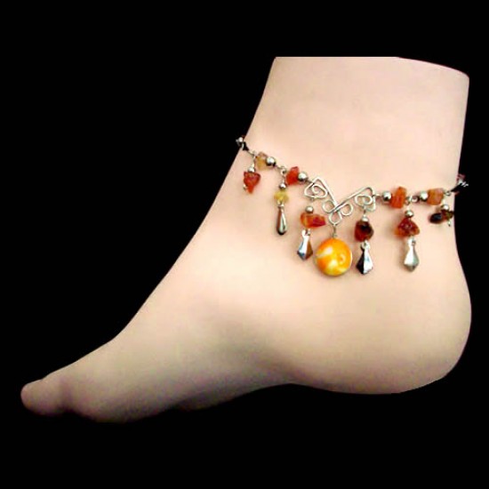 24 Nice Murano Glass Anklets, Assorted Stone Colors