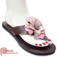 Precious Peruvian Andean Leather Sandals Center Flower Model 01