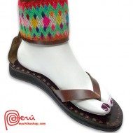 Nice Ankle Strap Sandals Handmade of Leather with Aguayo Fabric